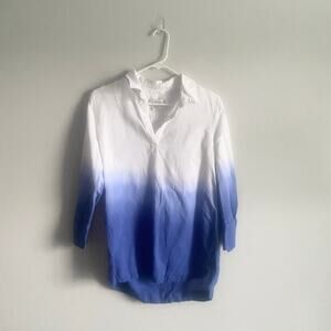 Vineyard Vines‎ Linen Cotton Ombré Blue Collared Tunic Top Blouse Size X-Small